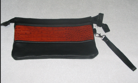 Leather Black & Orange Clutch
